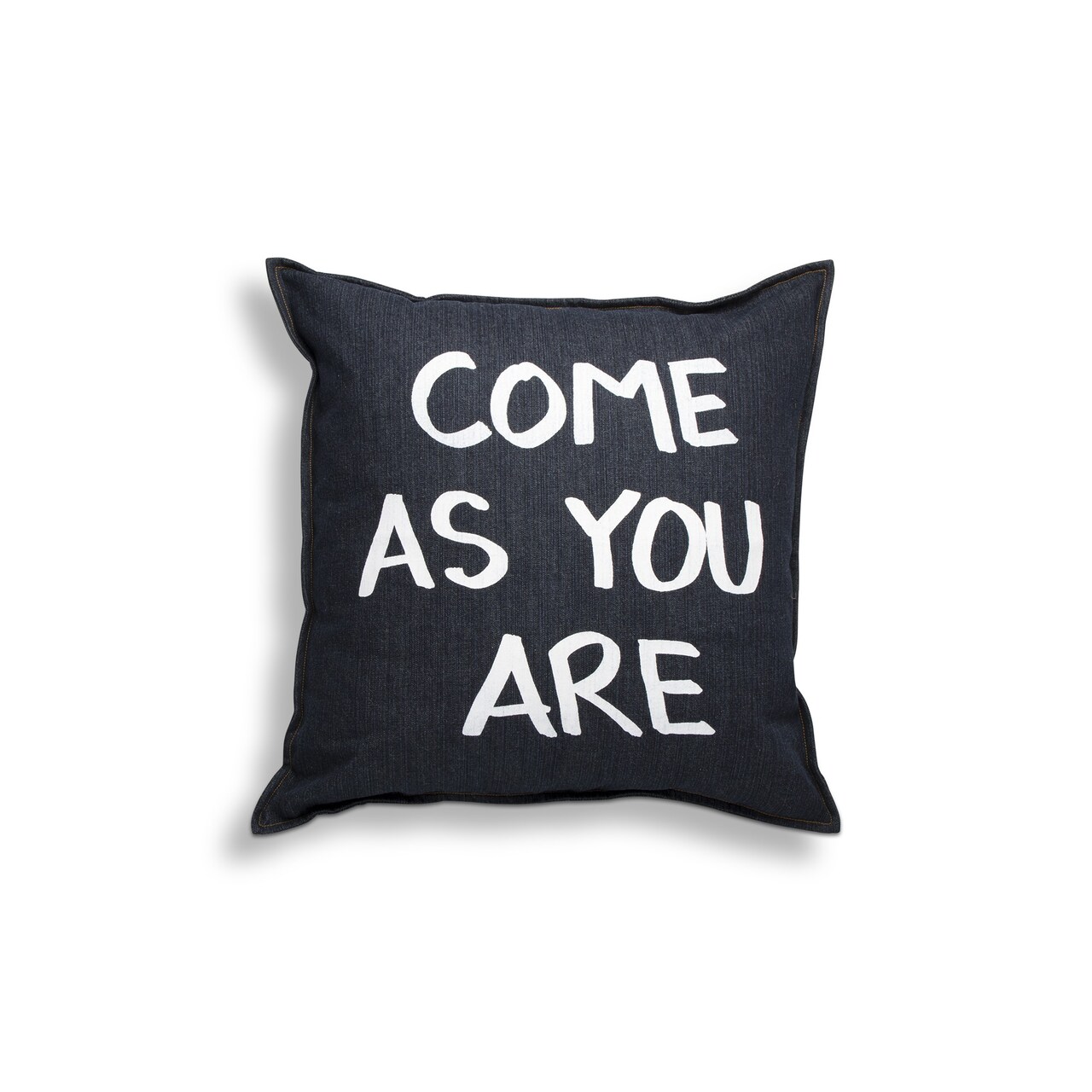 20"x20" Come As You Are Denim Hand Screen Printed Hidden Zipper Closure Cotton Accent Decorative Throw Pillow Poly Filled Removable Insert Square Blue